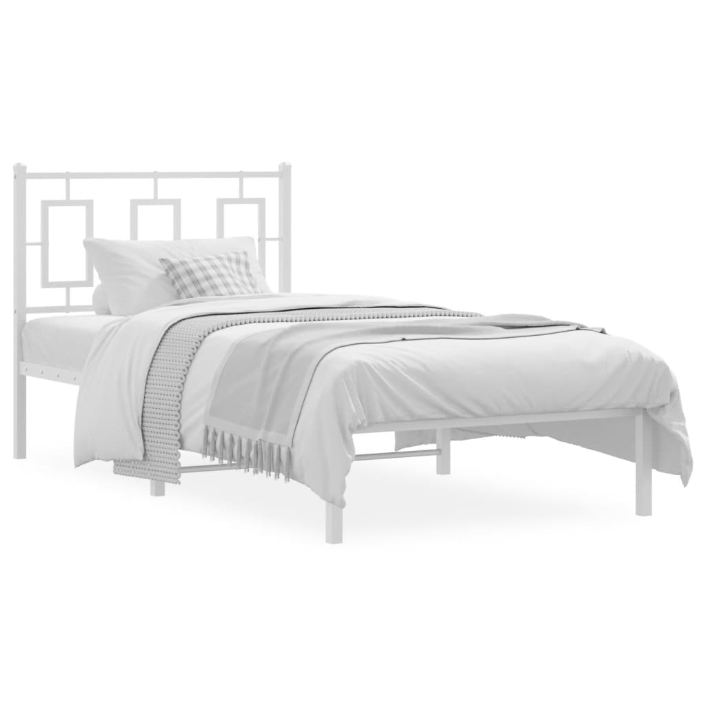 Metal Bed Frame without Mattress with Headboard White 90x190cm
