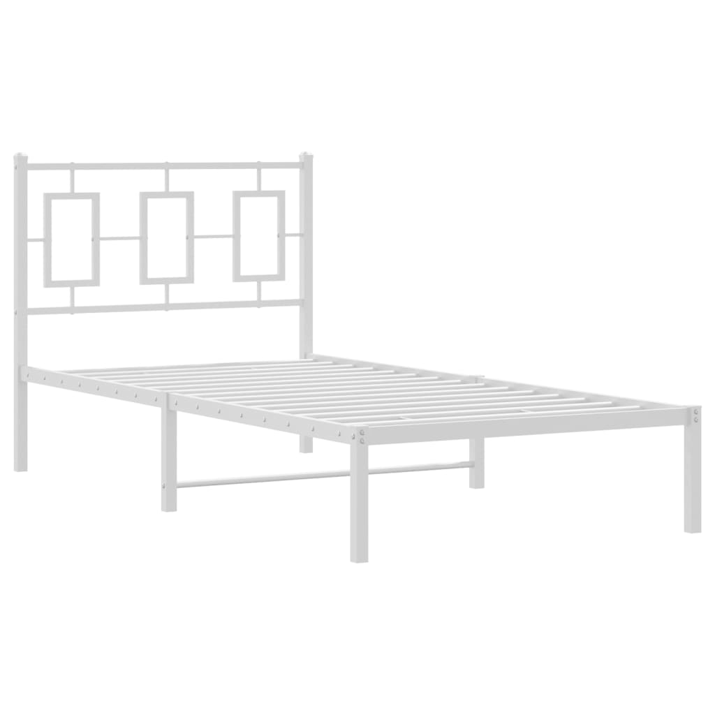 Metal Bed Frame without Mattress with Headboard White 90x190cm