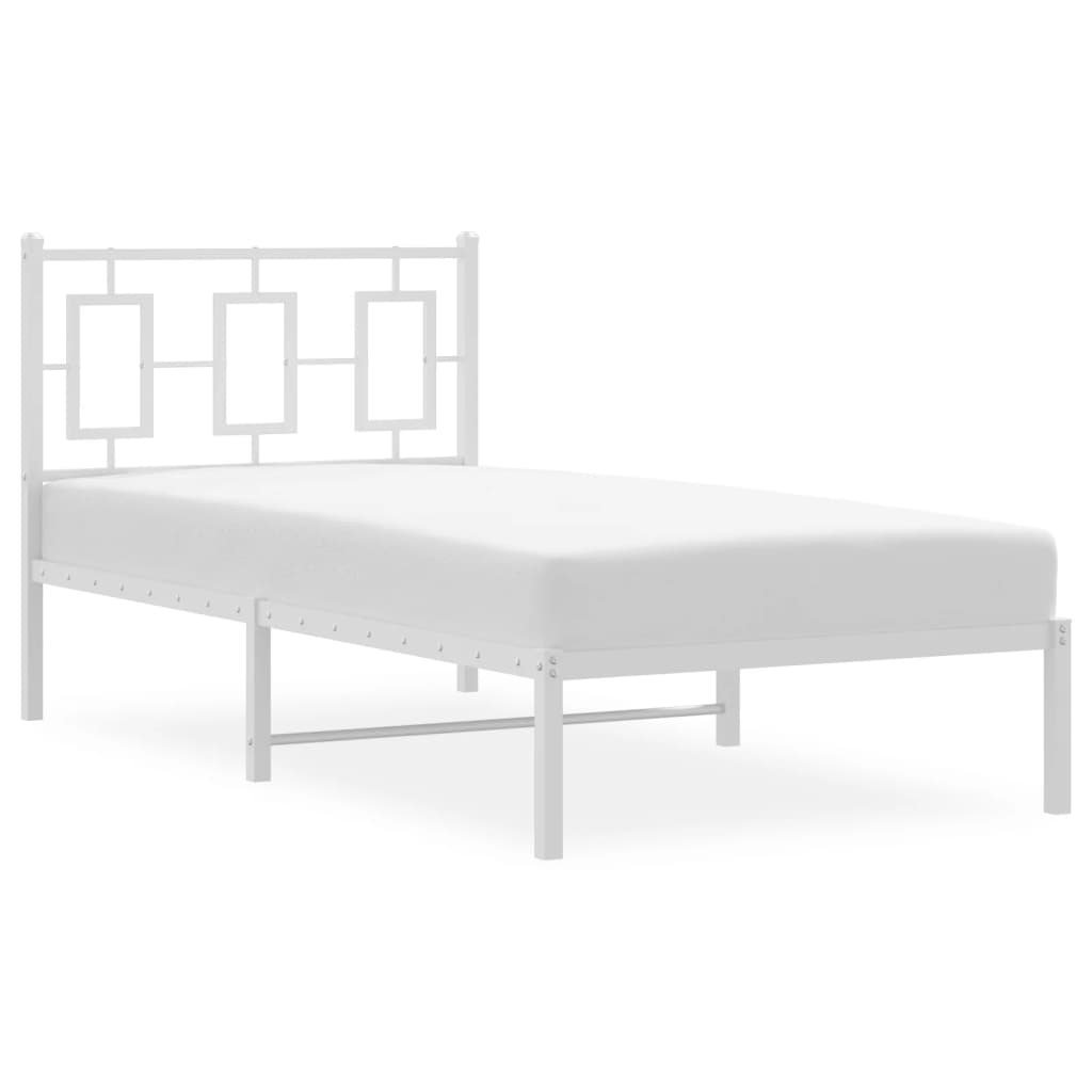 Metal Bed Frame without Mattress with Headboard White 90x190cm