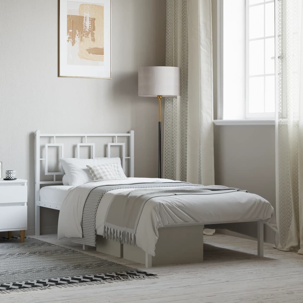 Metal Bed Frame without Mattress with Headboard White 90x190cm