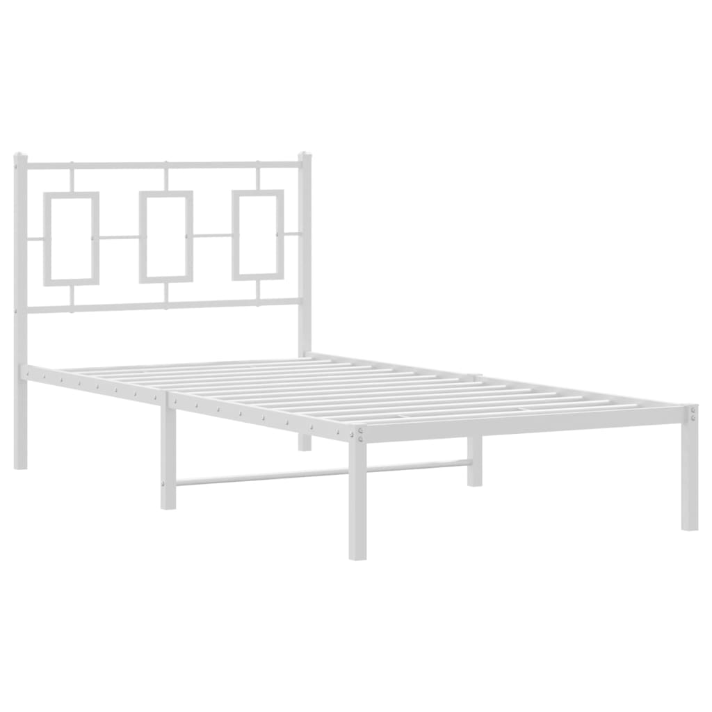 Metal Bed Frame without Mattress with Headboard White 90x200cm