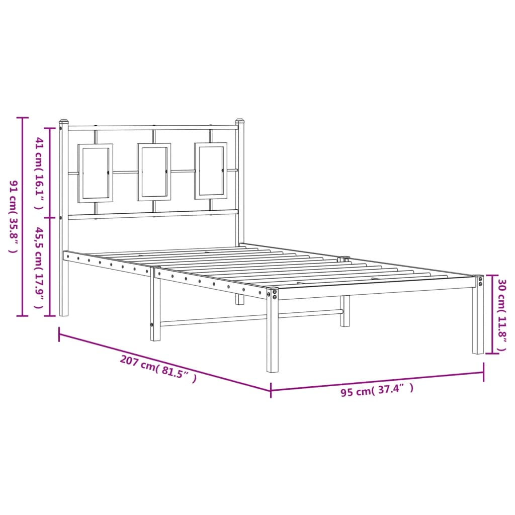 Metal Bed Frame without Mattress with Headboard White 90x200cm