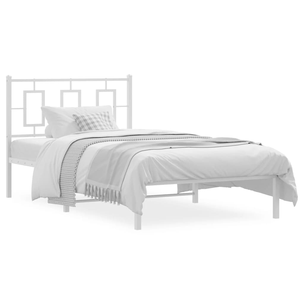 Metal Bed Frame without Mattress with Headboard White 100x190cm