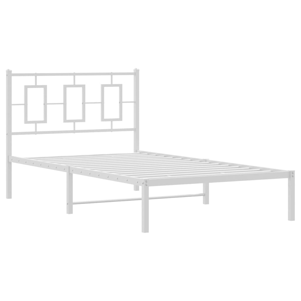 Metal Bed Frame without Mattress with Headboard White 100x190cm