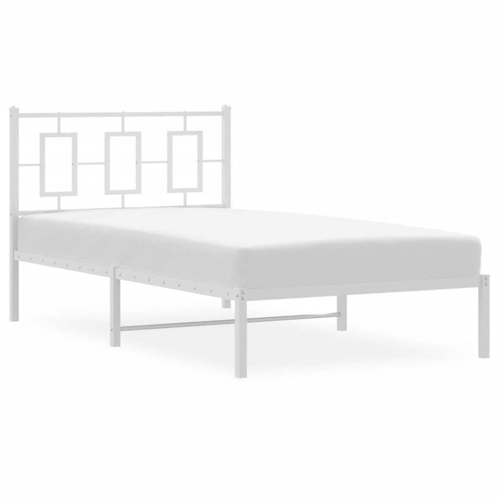 Metal Bed Frame without Mattress with Headboard White 100x190cm