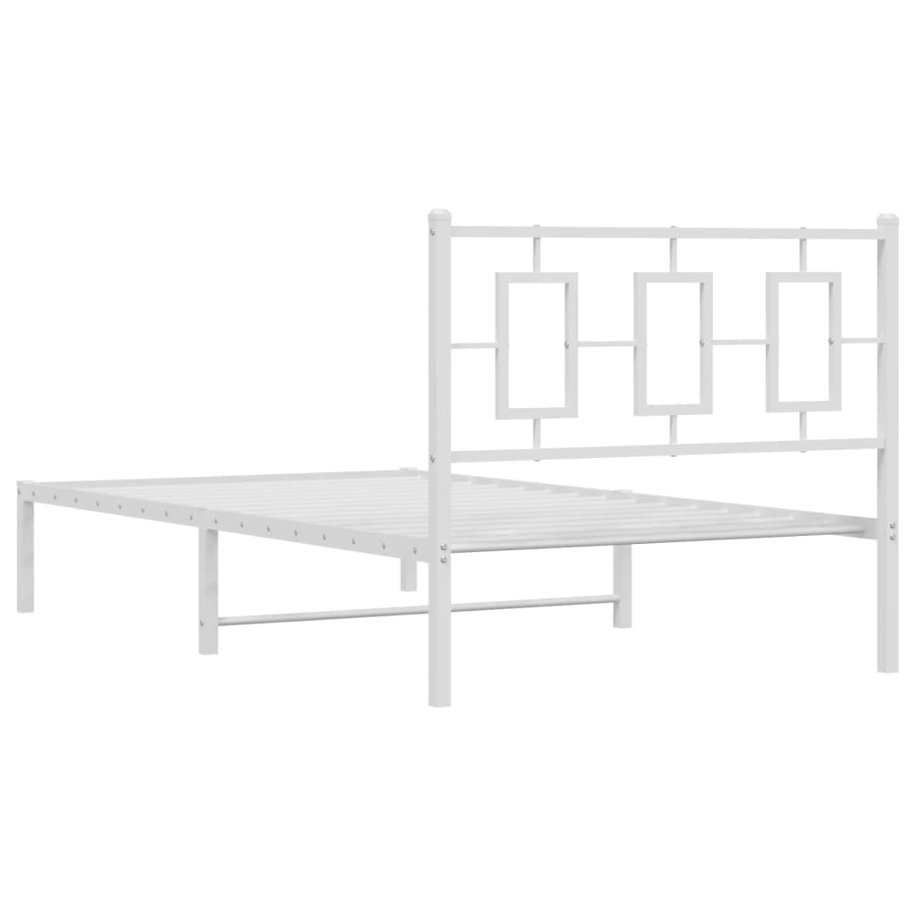 Metal Bed Frame without Mattress with Headboard White 100x190cm