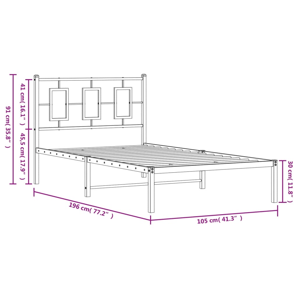 Metal Bed Frame without Mattress with Headboard White 100x190cm