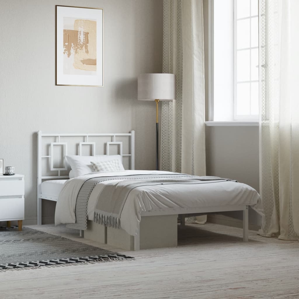 Metal Bed Frame without Mattress with Headboard White 100x190cm
