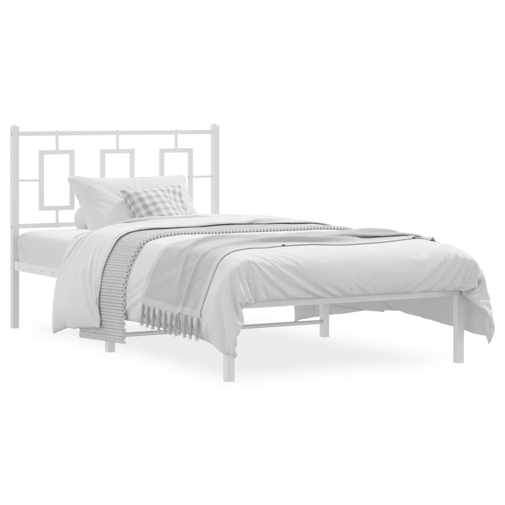 Metal Bed Frame without Mattress with Headboard White 100x200cm