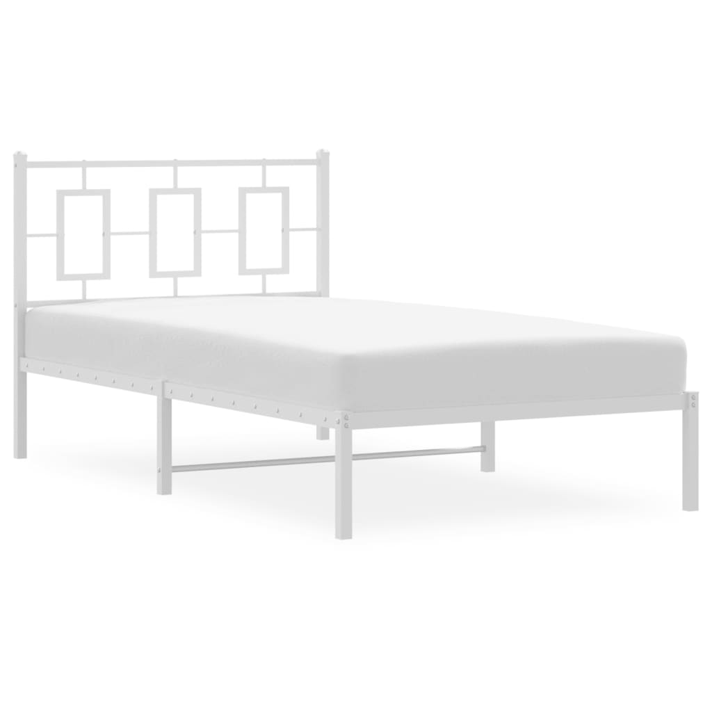 Metal Bed Frame without Mattress with Headboard White 100x200cm
