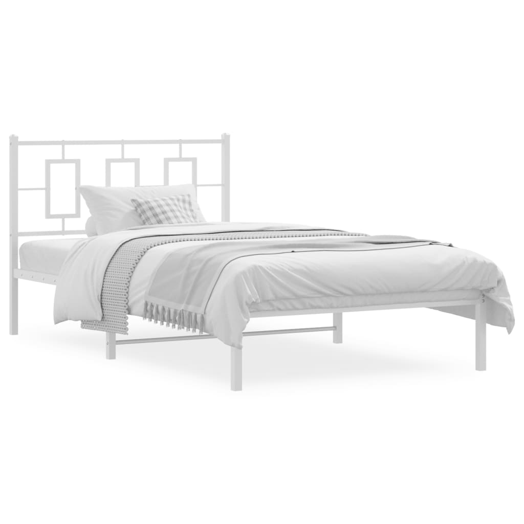 Metal Bed Frame without Mattress with Headboard White 107x203cm