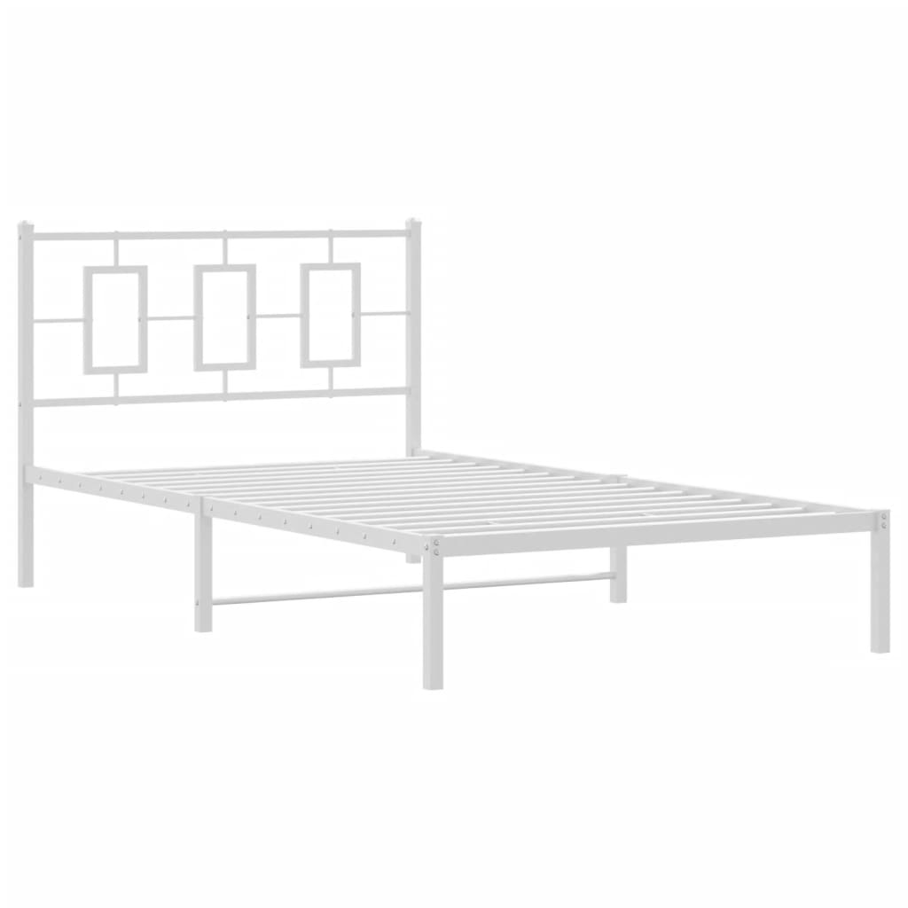 Metal Bed Frame without Mattress with Headboard White 107x203cm