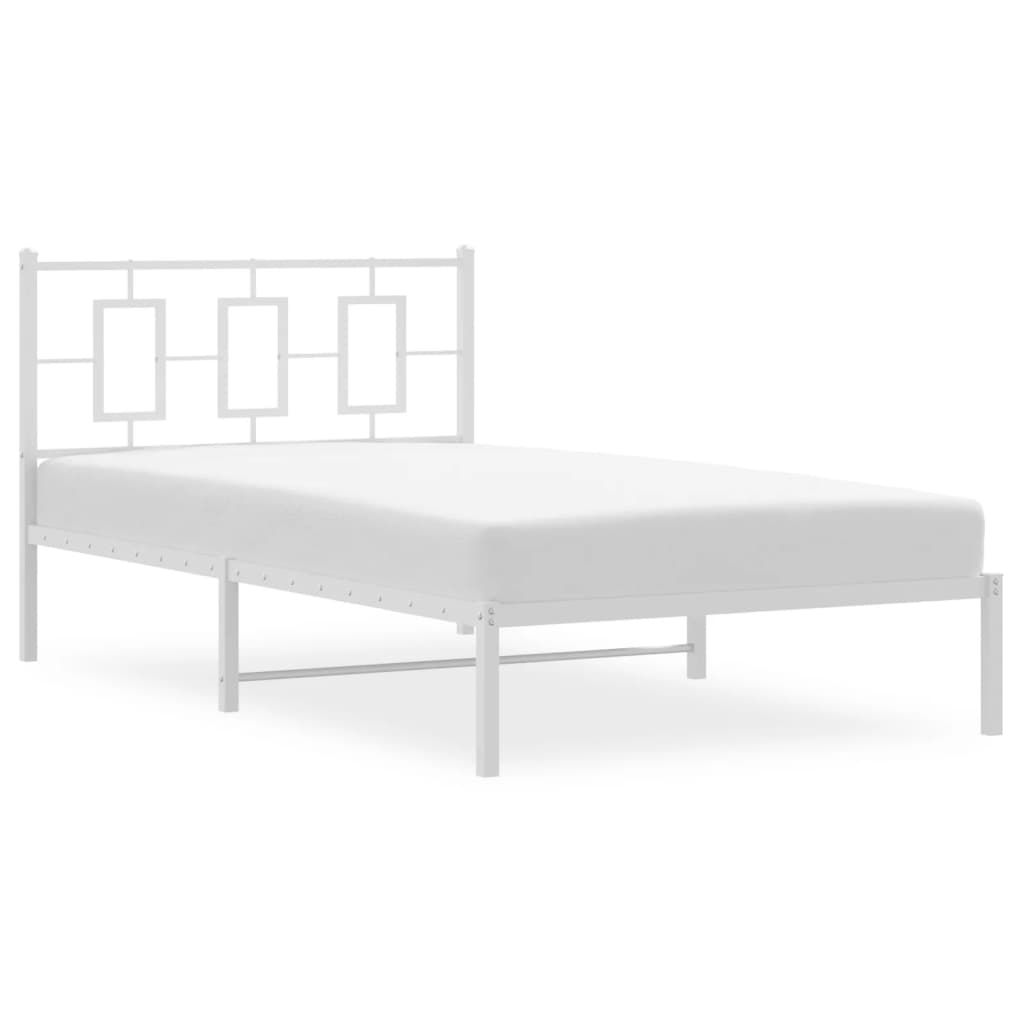 Metal Bed Frame without Mattress with Headboard White 107x203cm