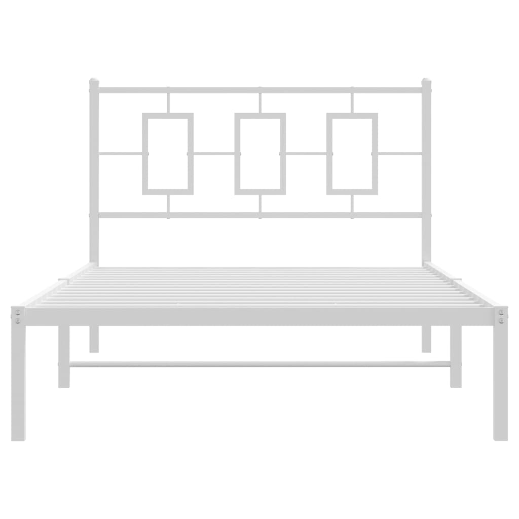 Metal Bed Frame without Mattress with Headboard White 107x203cm