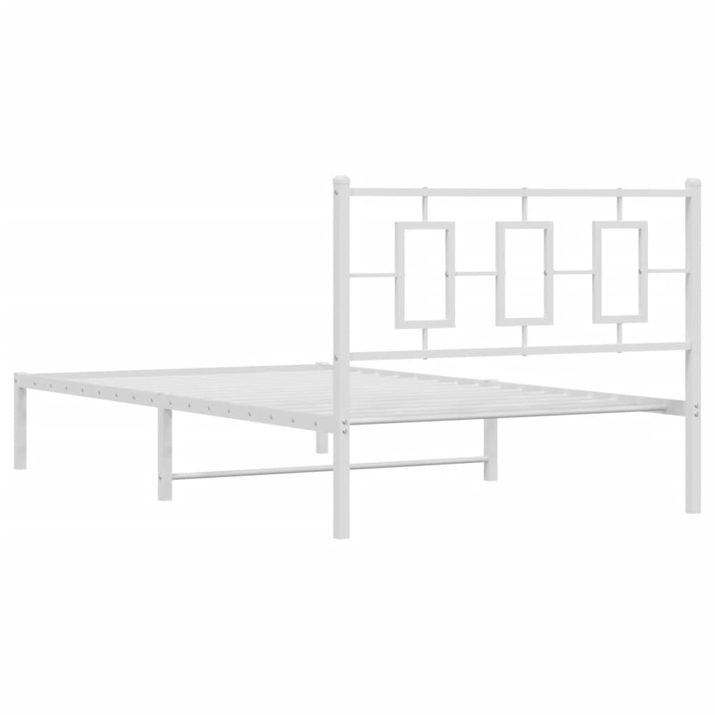 Metal Bed Frame without Mattress with Headboard White 107x203cm