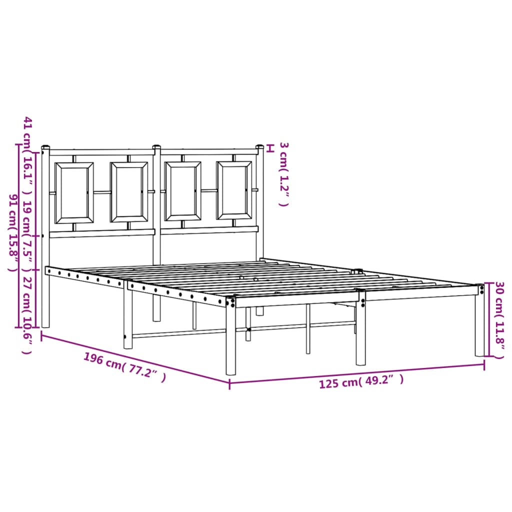 Metal Bed Frame without Mattress with Headboard White 120x190cm