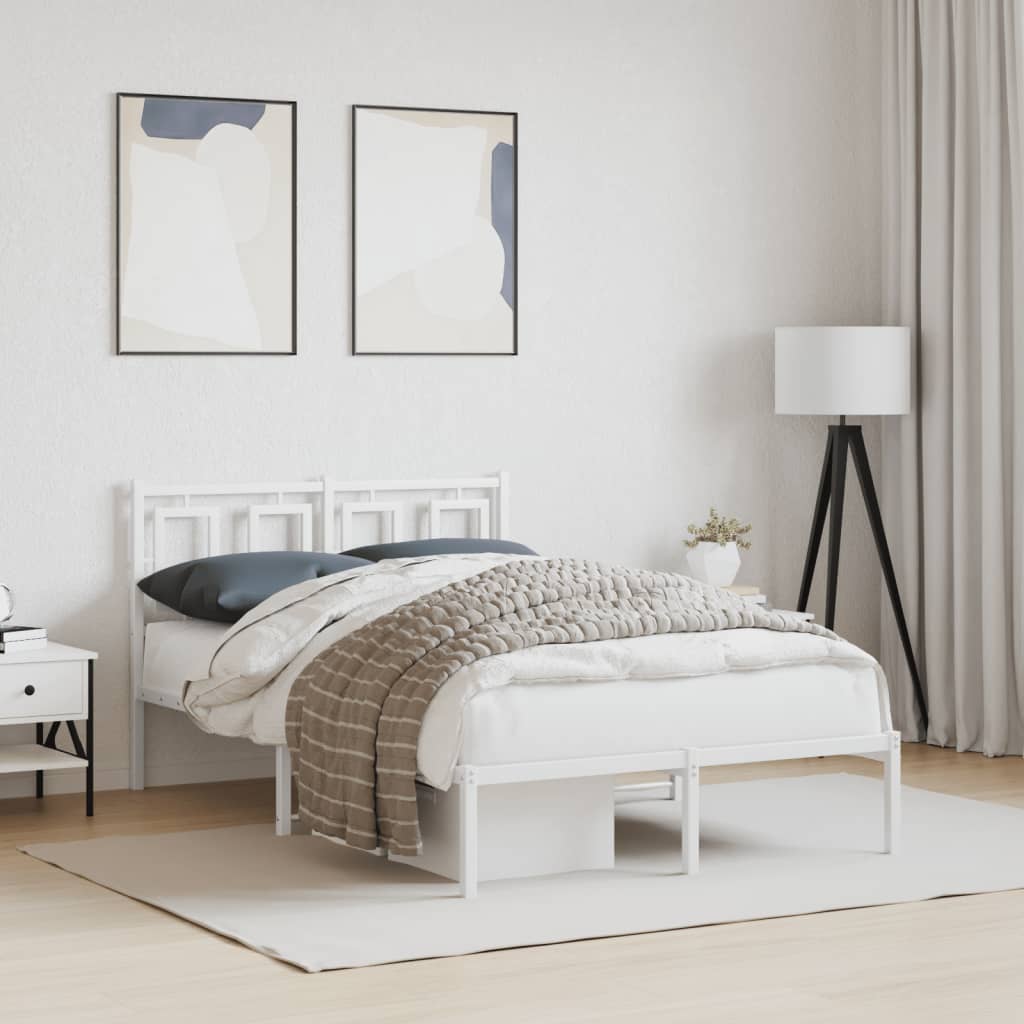 Metal Bed Frame without Mattress with Headboard White 120x190cm
