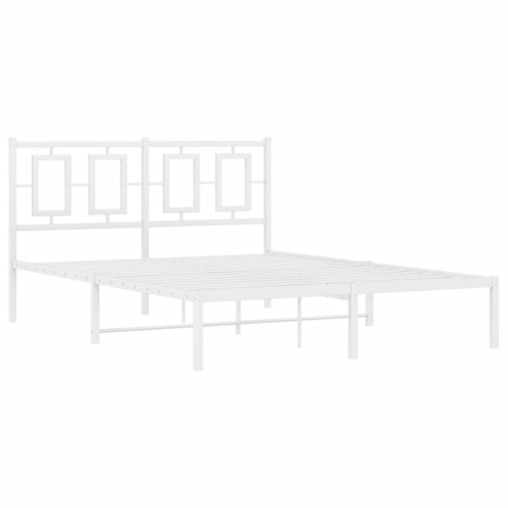Metal Bed Frame without Mattress with Headboard White 135x190cm