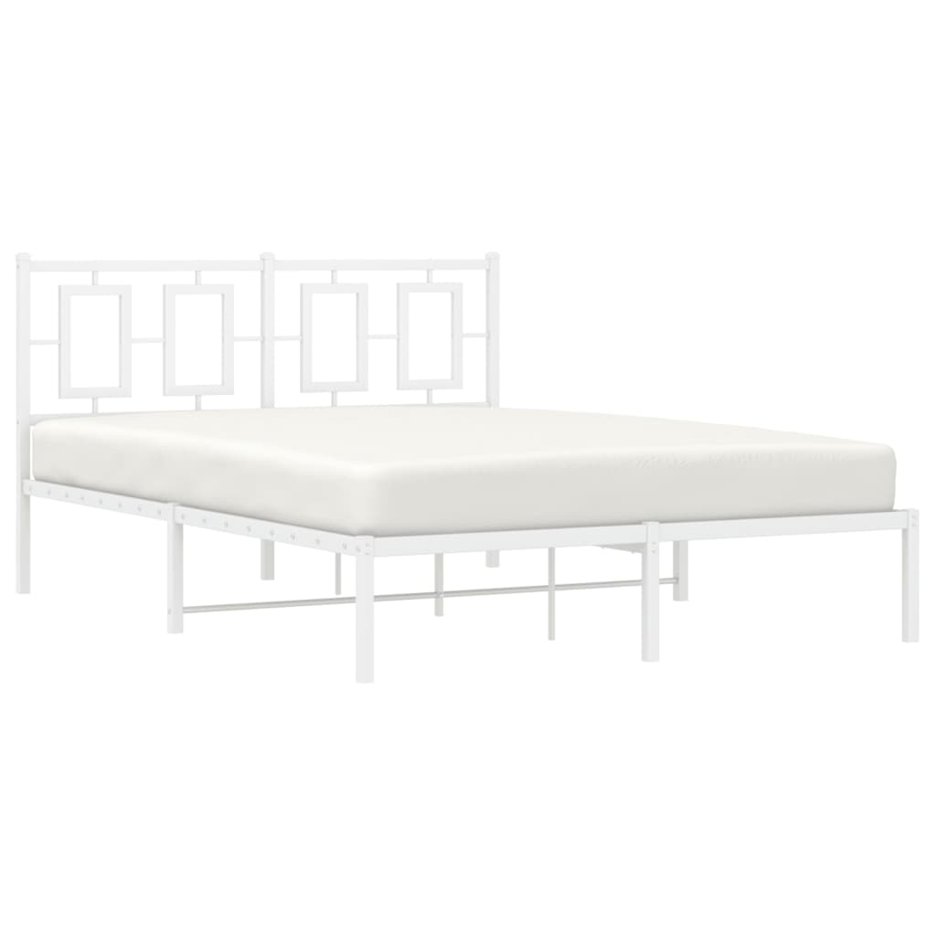 Metal Bed Frame without Mattress with Headboard White 135x190cm