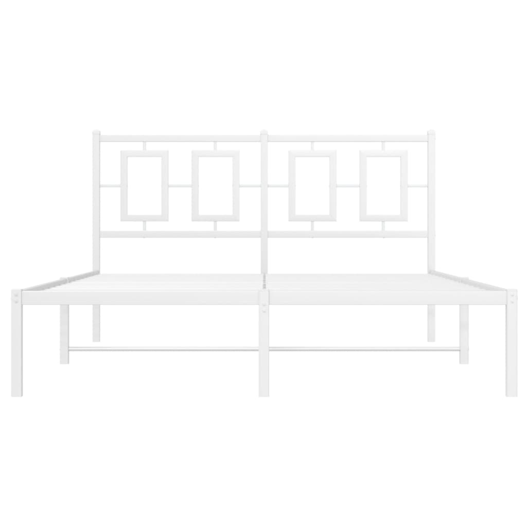 Metal Bed Frame without Mattress with Headboard White 135x190cm