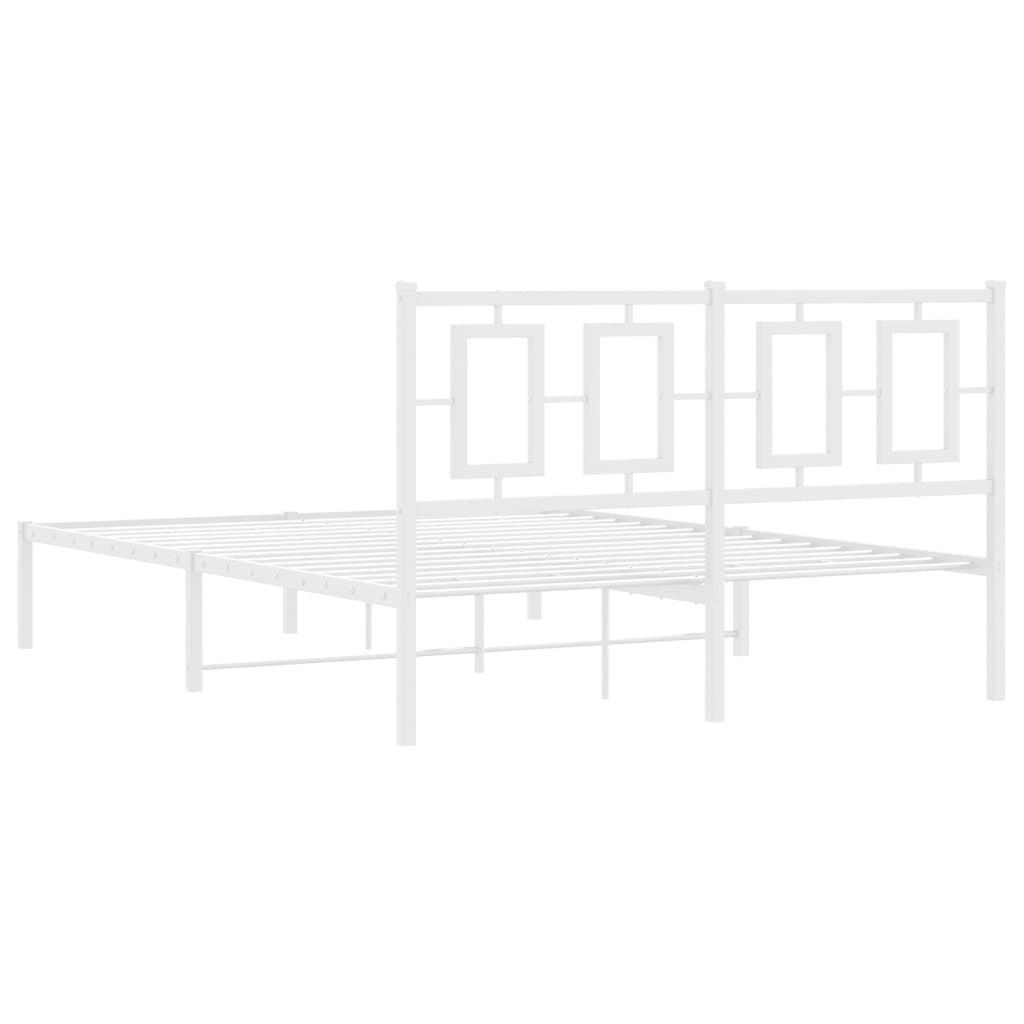 Metal Bed Frame without Mattress with Headboard White 135x190cm