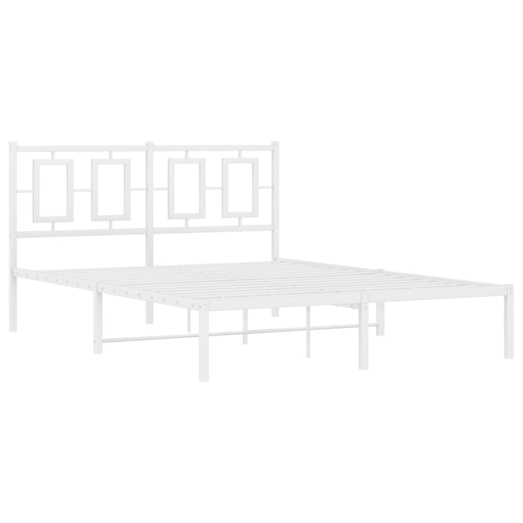 Metal Bed Frame without Mattress with Headboard White 140x190cm