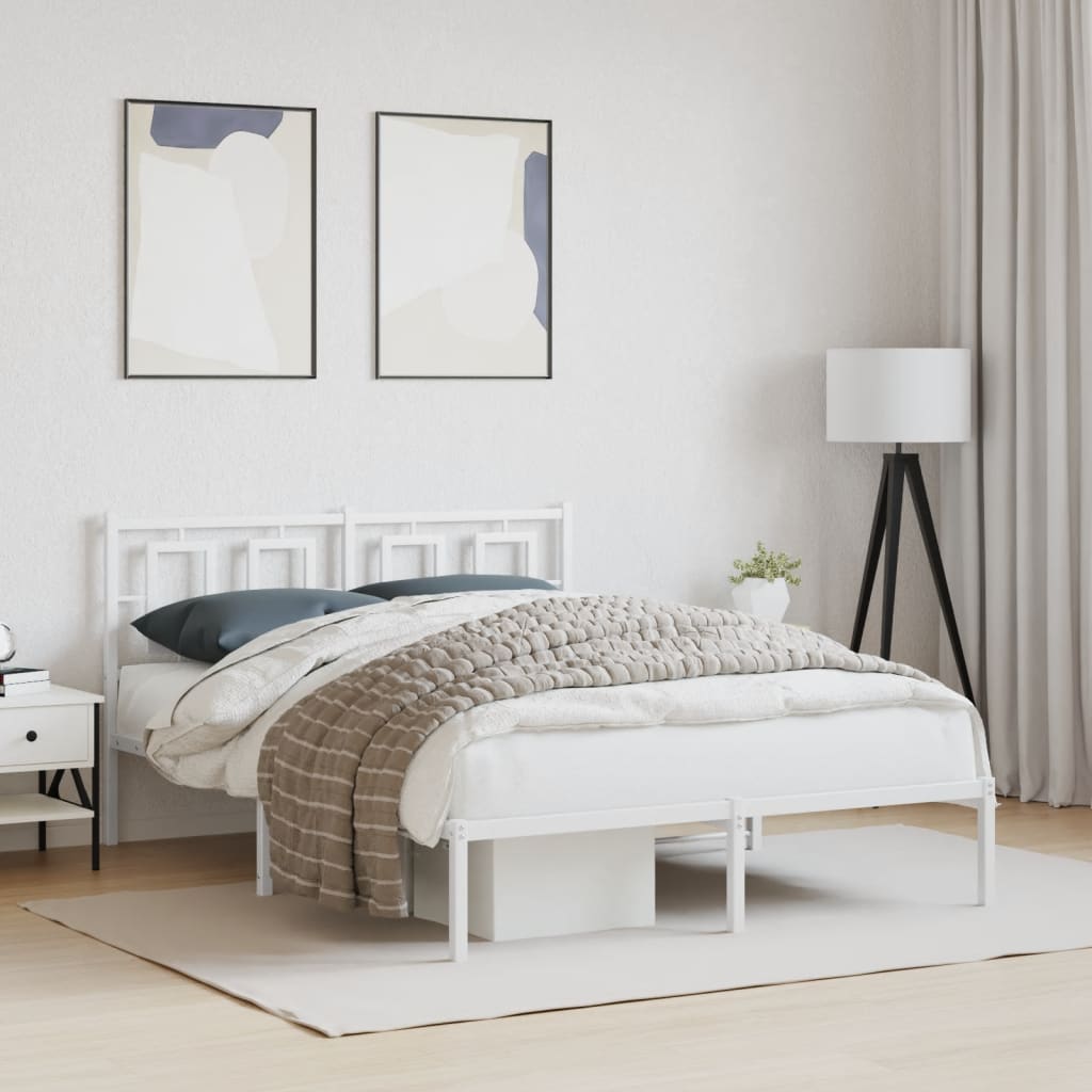 Metal Bed Frame without Mattress with Headboard White 140x190cm