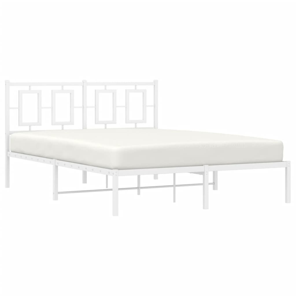 Metal Bed Frame without Mattress with Headboard White 140x200cm