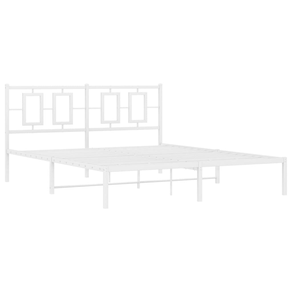 Metal Bed Frame without Mattress with Headboard White 160x200cm