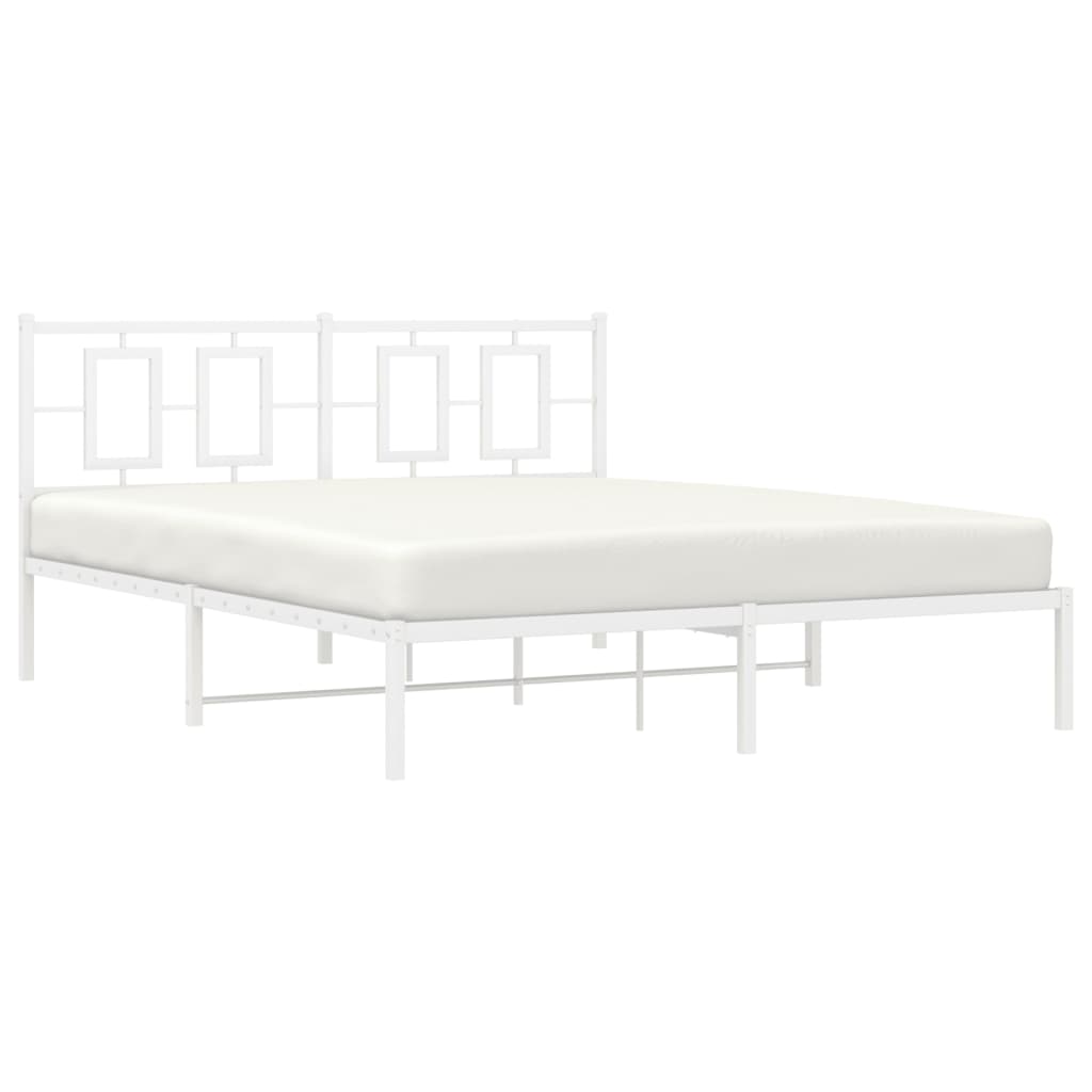 Metal Bed Frame without Mattress with Headboard White 160x200cm