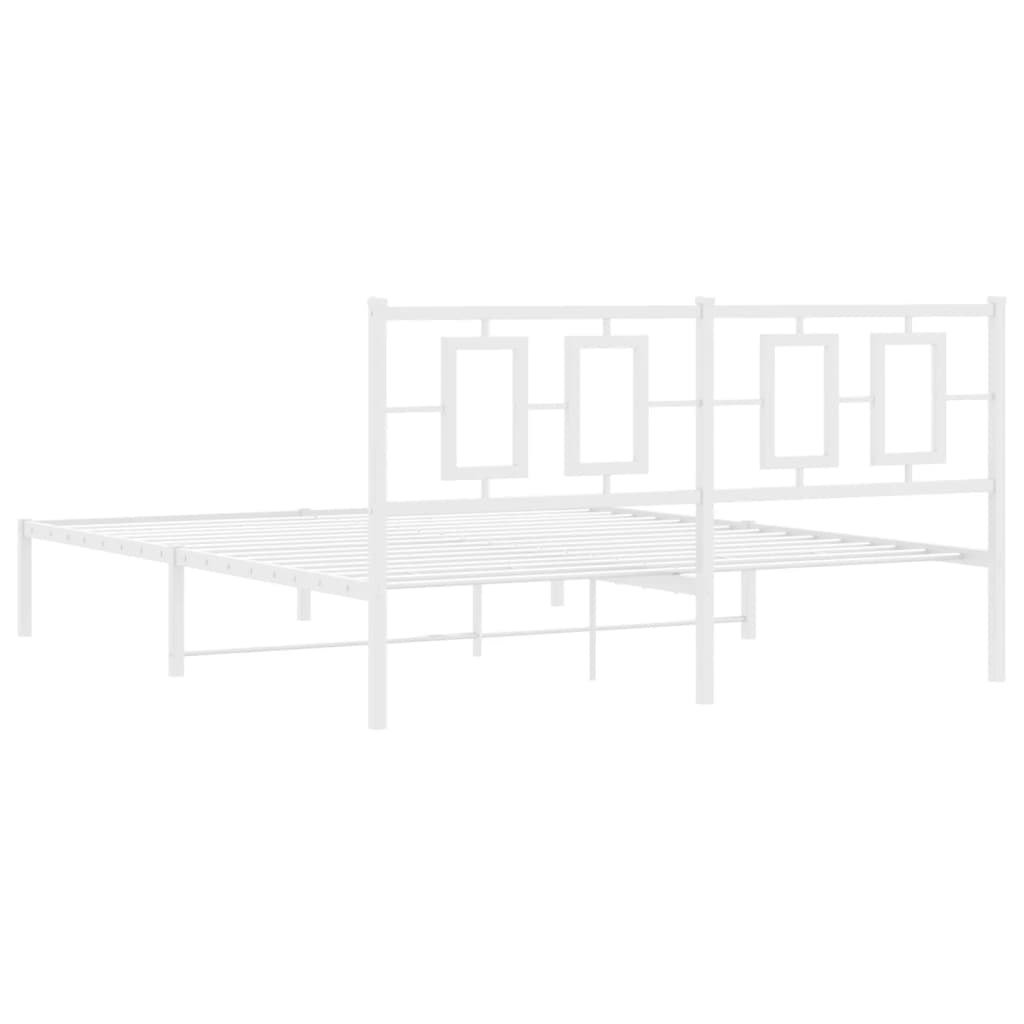 Metal Bed Frame without Mattress with Headboard White 160x200cm