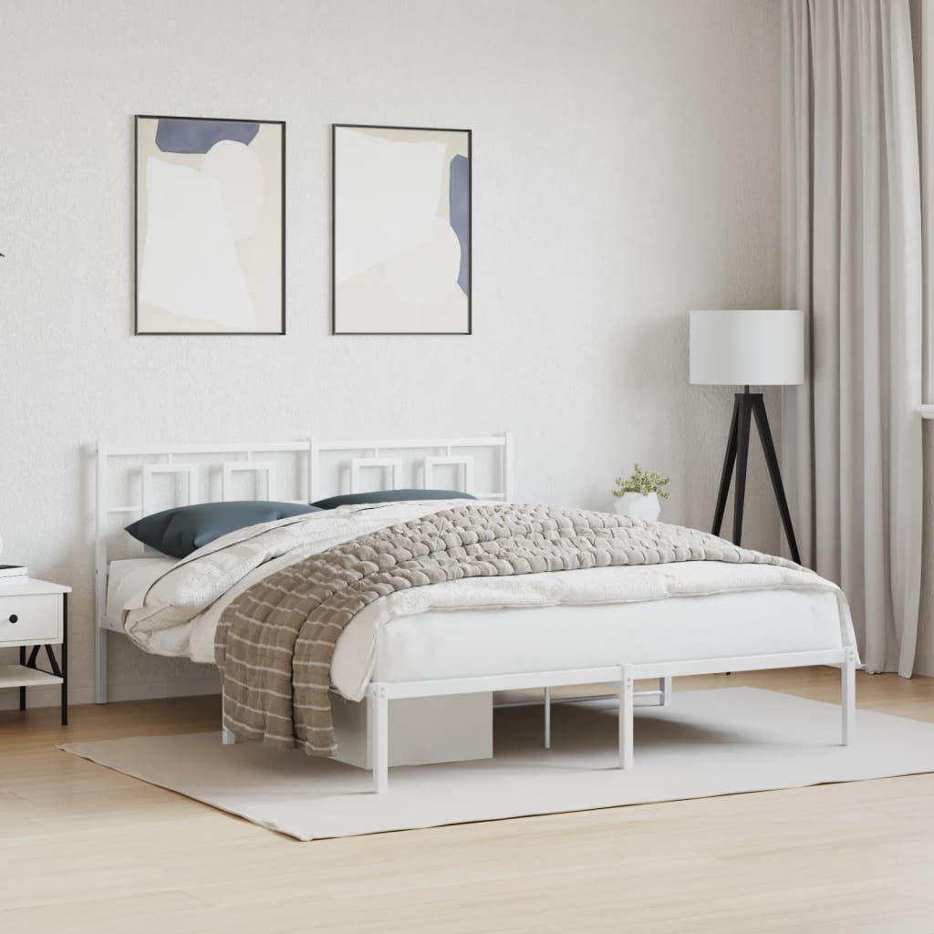 Metal Bed Frame without Mattress with Headboard White 160x200cm