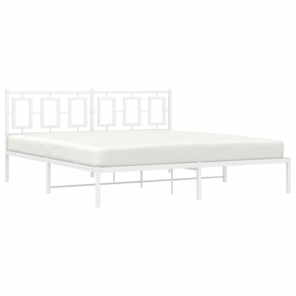 Metal Bed Frame without Mattress with Headboard White 180x200cm