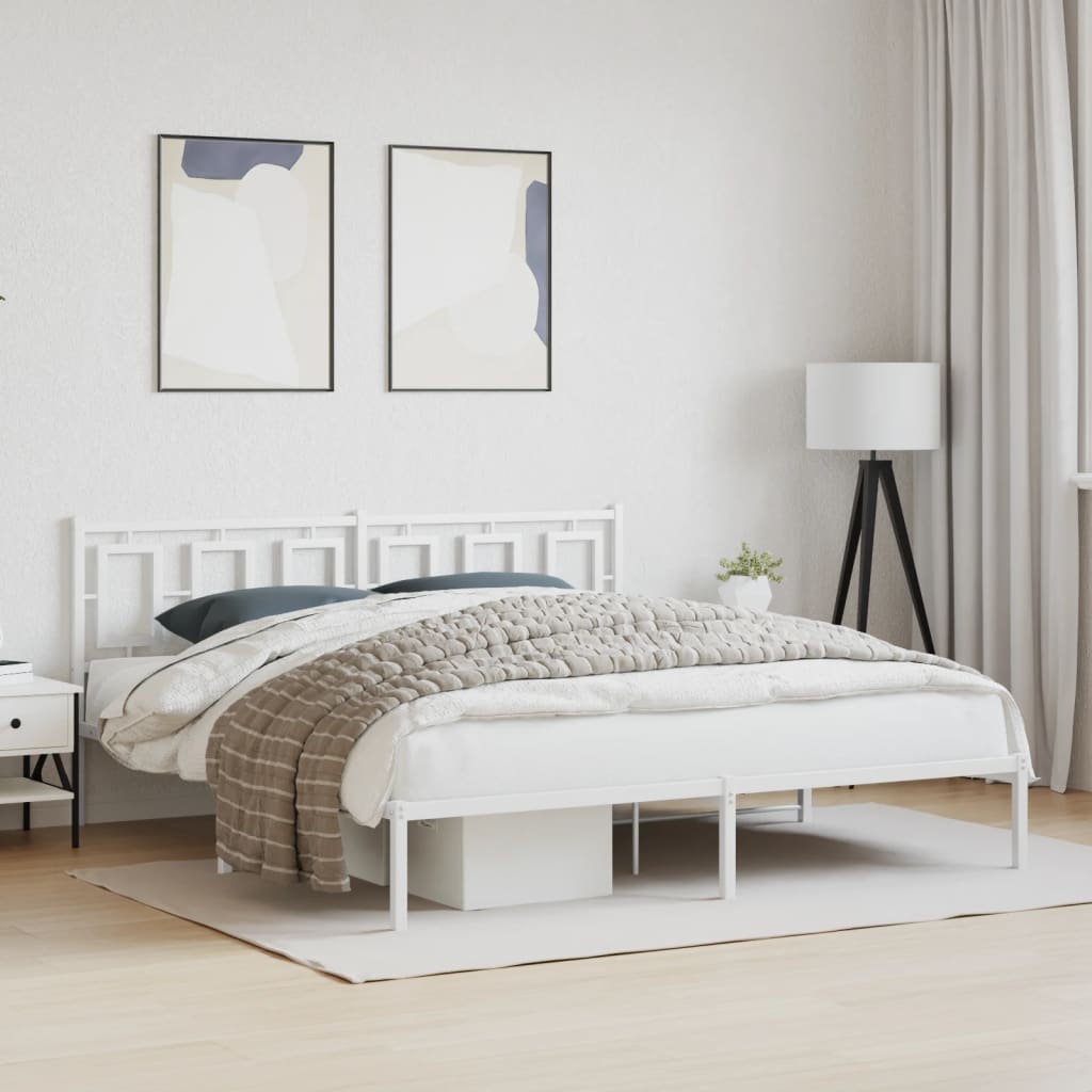 Metal Bed Frame without Mattress with Headboard White 180x200cm