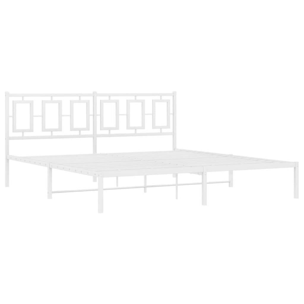 Metal Bed Frame without Mattress with Headboard White 183x213cm