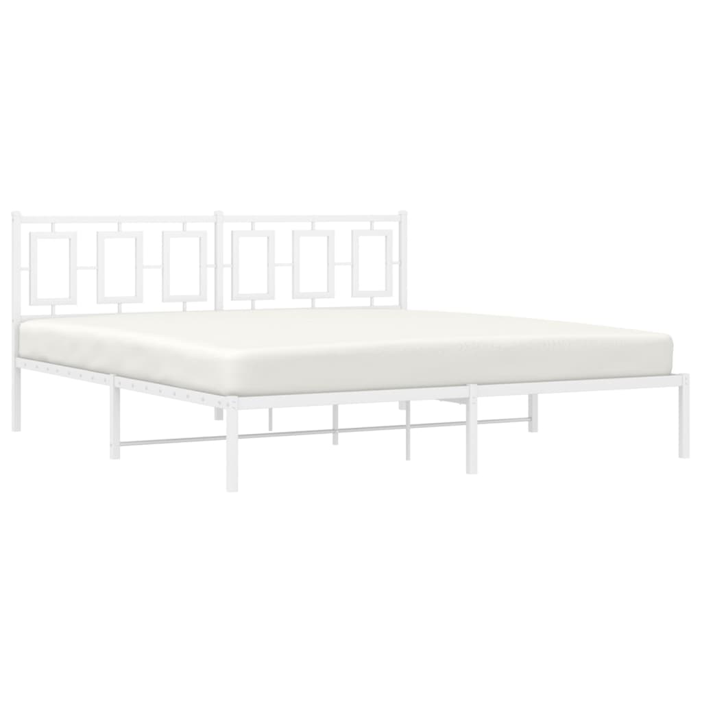 Metal Bed Frame without Mattress with Headboard White 183x213cm