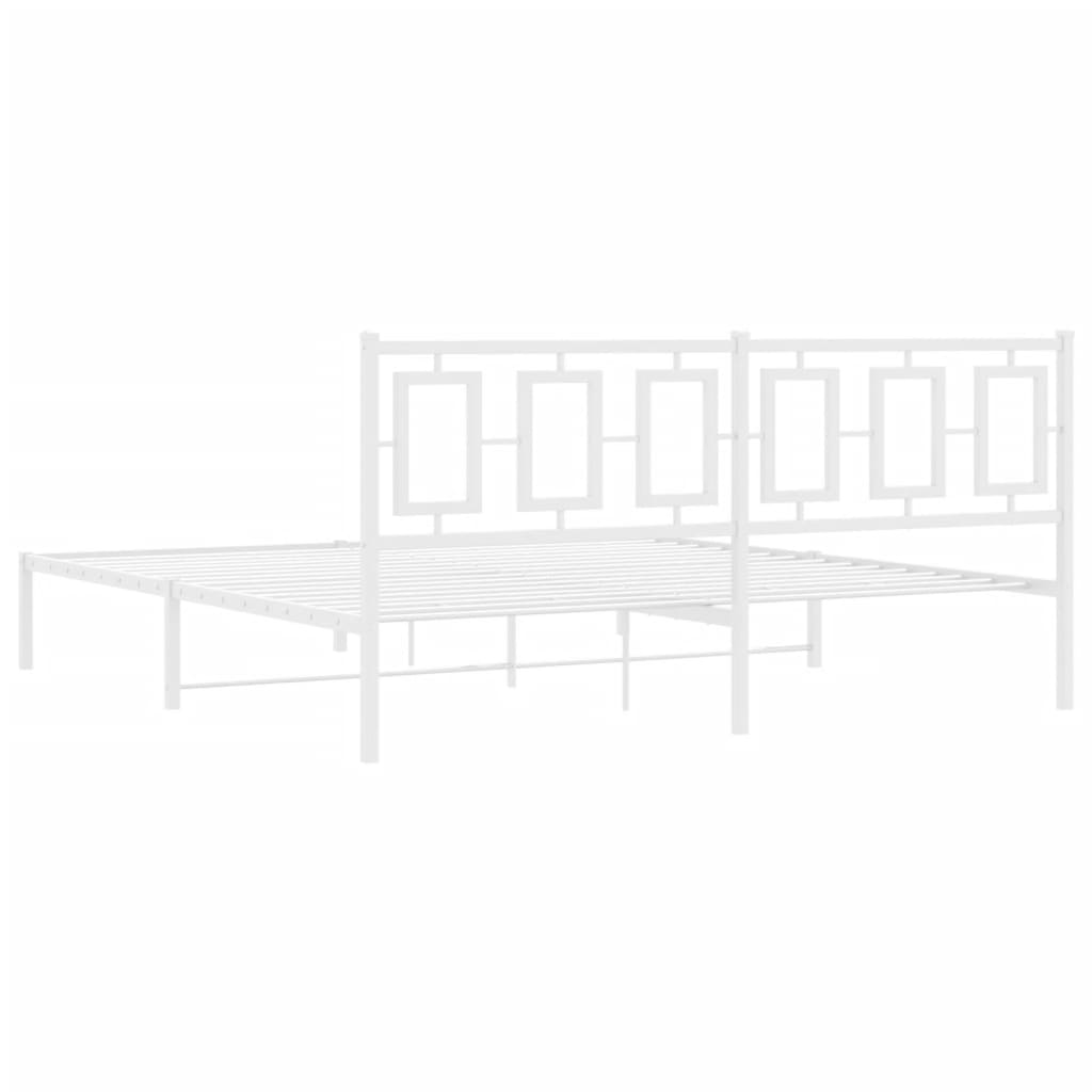 Metal Bed Frame without Mattress with Headboard White 183x213cm