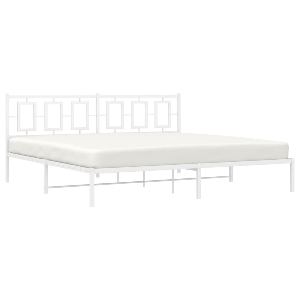 Metal Bed Frame without Mattress with Headboard White 193x203cm