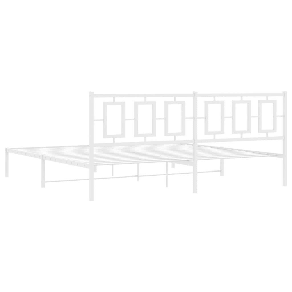 Metal Bed Frame without Mattress with Headboard White 193x203cm