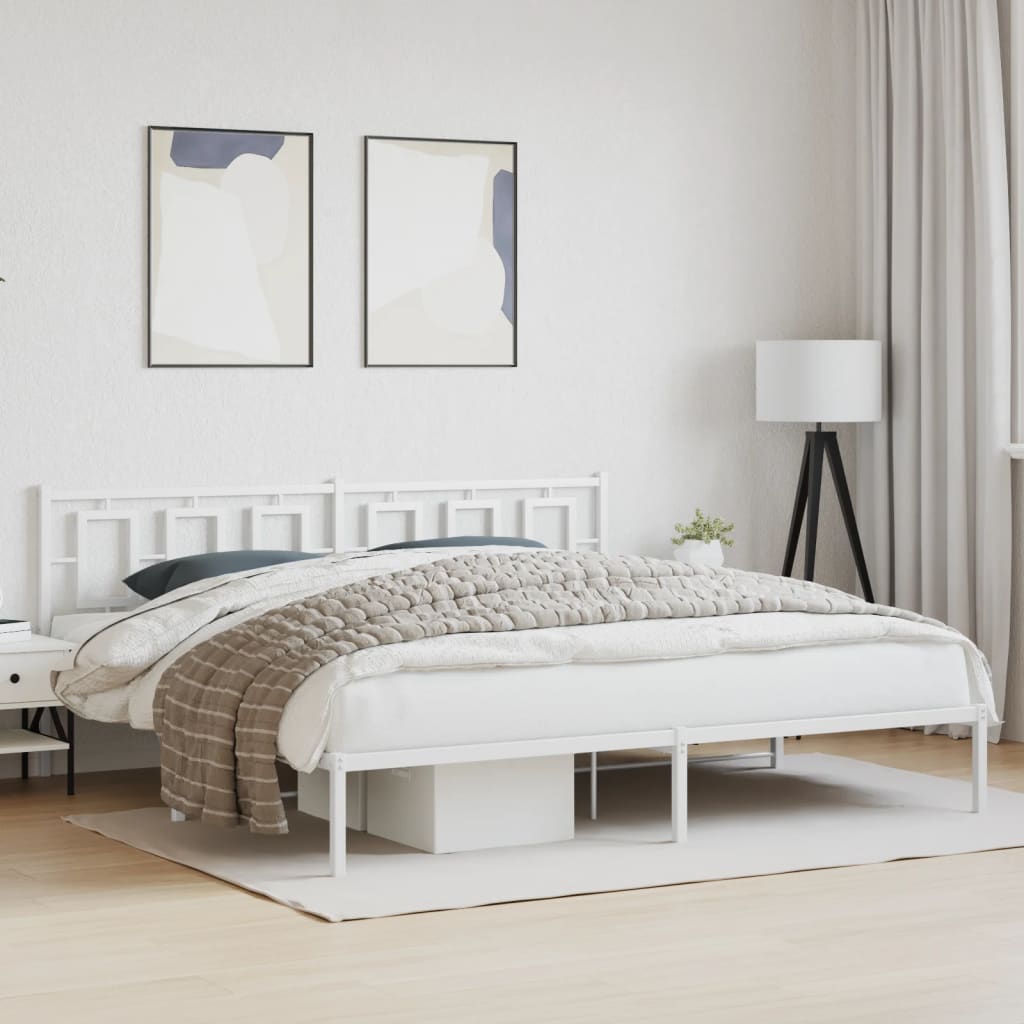 Metal Bed Frame without Mattress with Headboard White 193x203cm