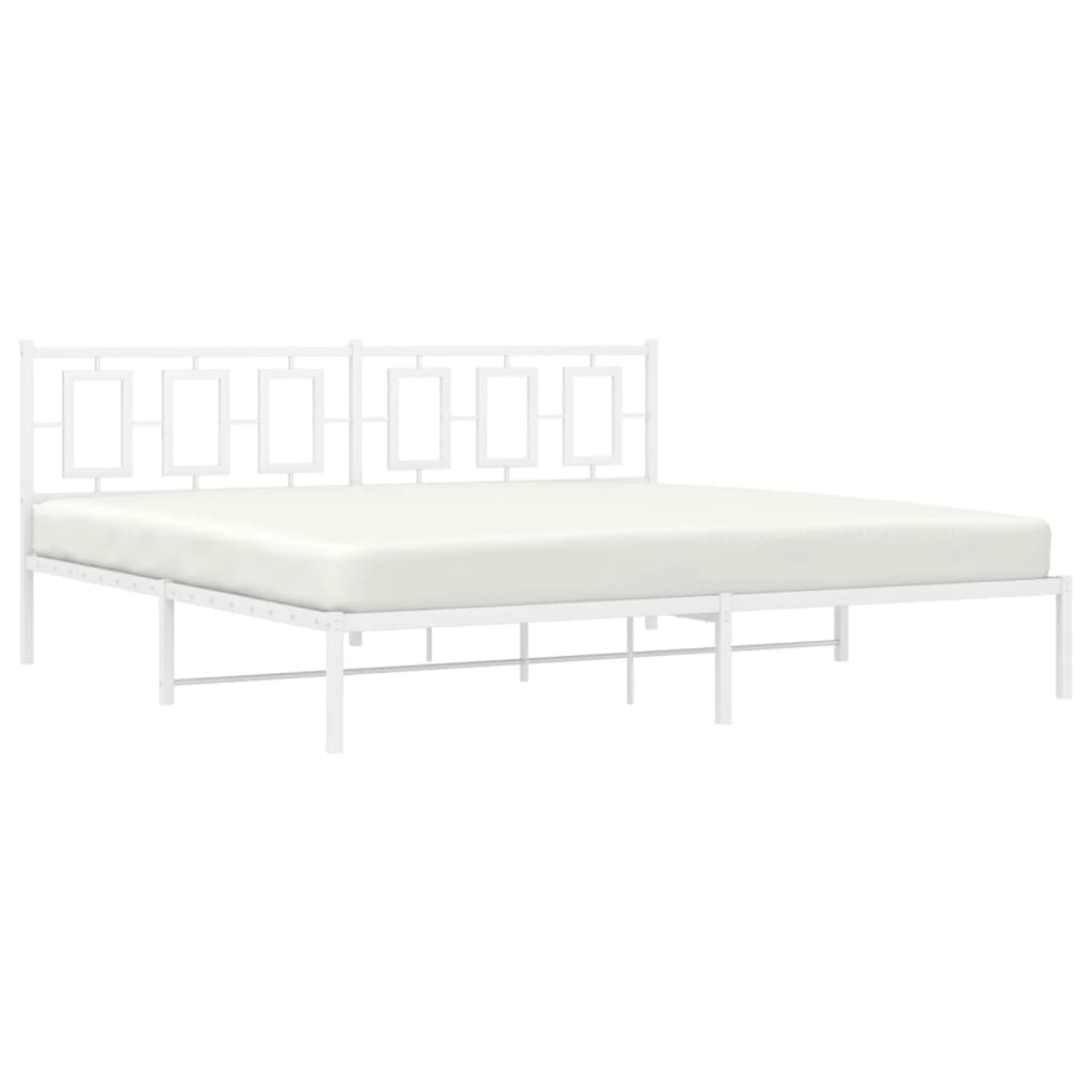 Metal Bed Frame without Mattress with Headboard White 200x200cm