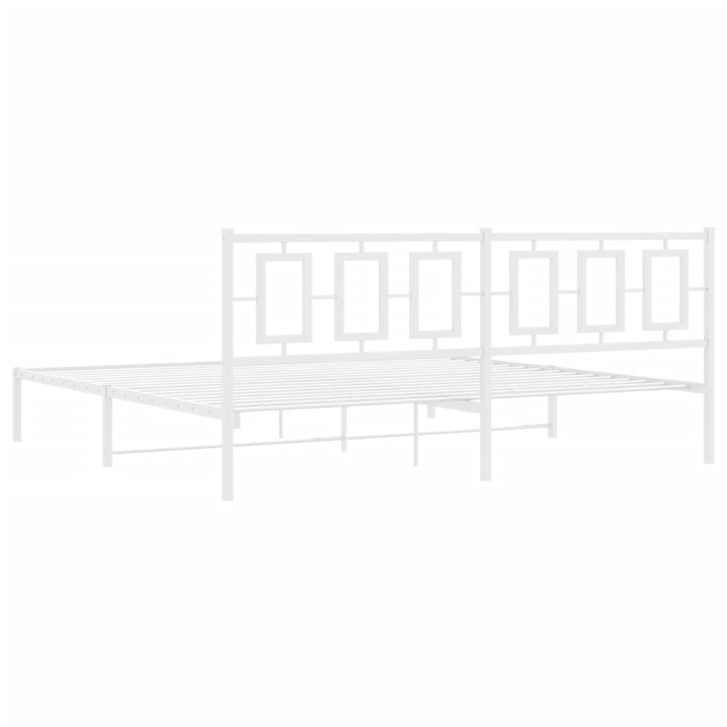Metal Bed Frame without Mattress with Headboard White 200x200cm