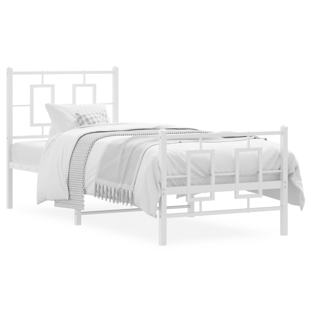 Metal Bed Frame without Mattress with Footboard White 75x190cm