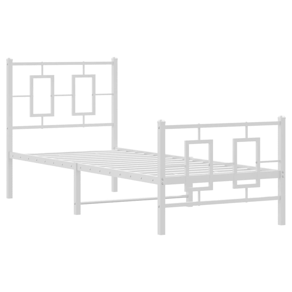 Metal Bed Frame without Mattress with Footboard White 75x190cm