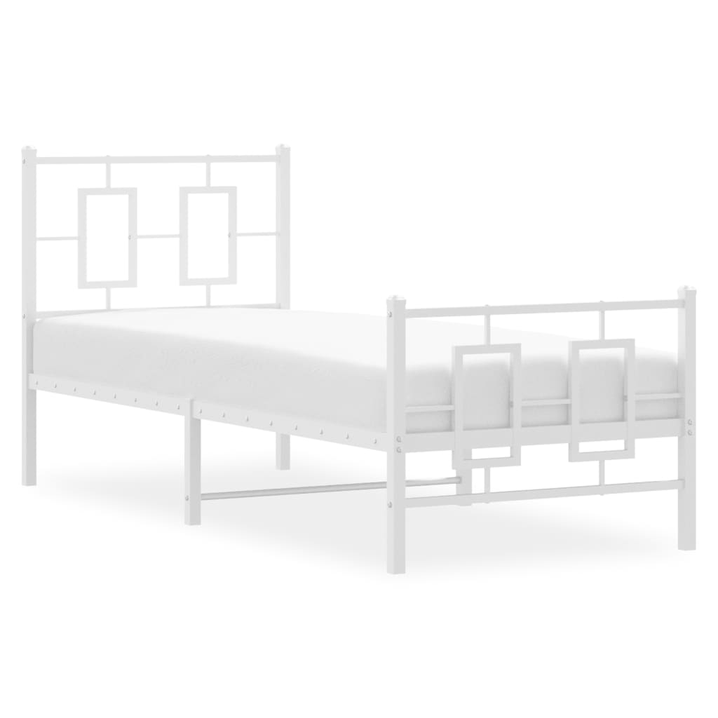 Metal Bed Frame without Mattress with Footboard White 75x190cm