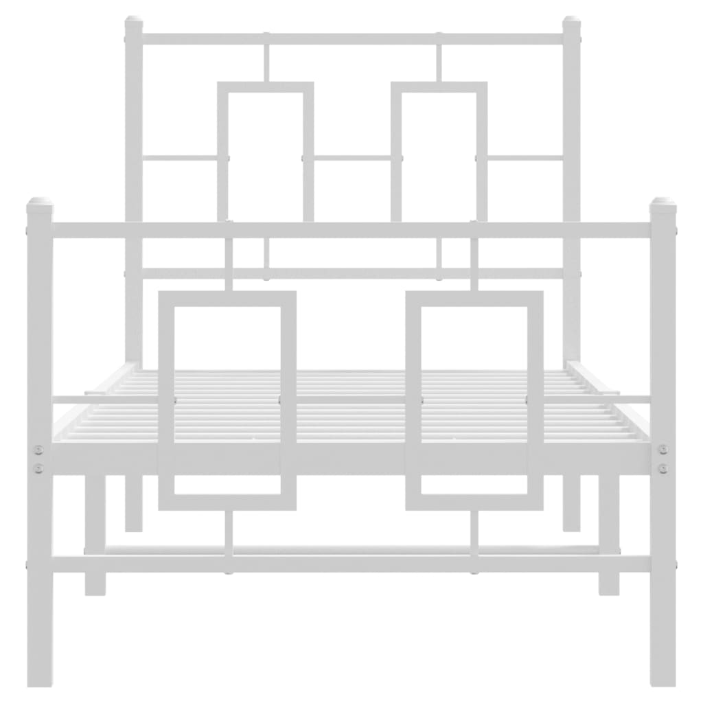 Metal Bed Frame without Mattress with Footboard White 75x190cm