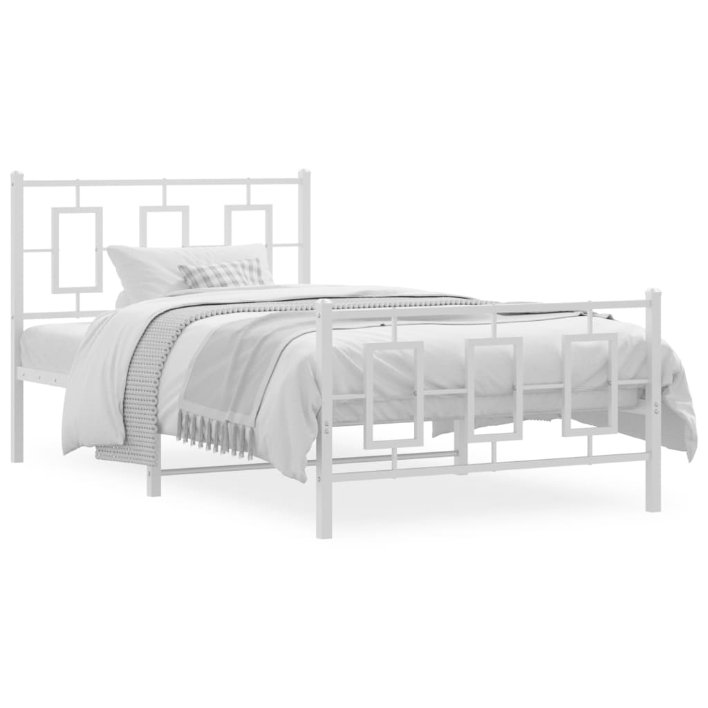 Metal Bed Frame without Mattress with Footboard White 100x190cm