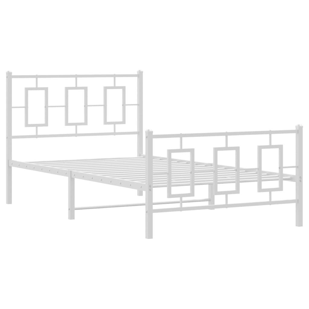 Metal Bed Frame without Mattress with Footboard White 100x190cm