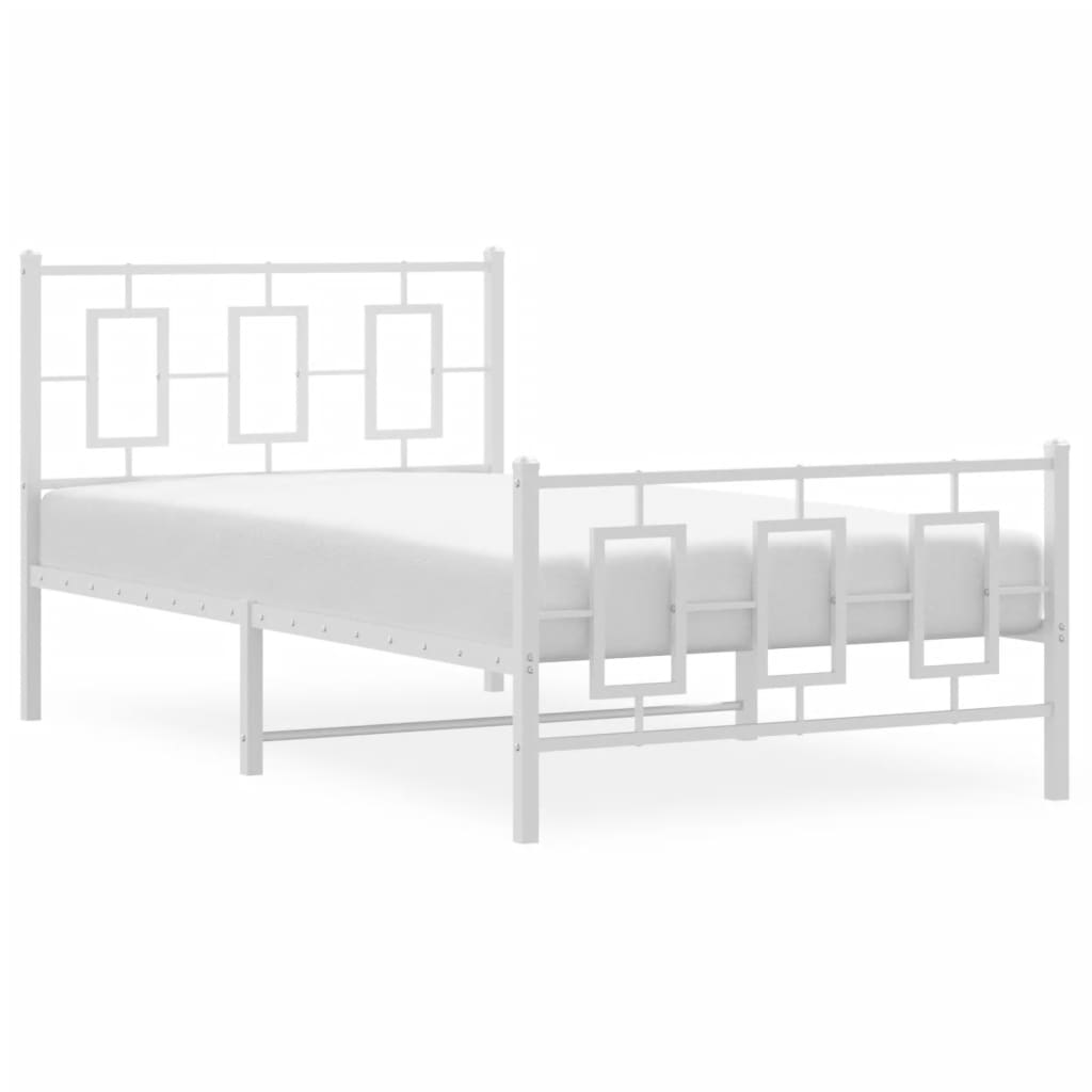 Metal Bed Frame without Mattress with Footboard White 100x190cm