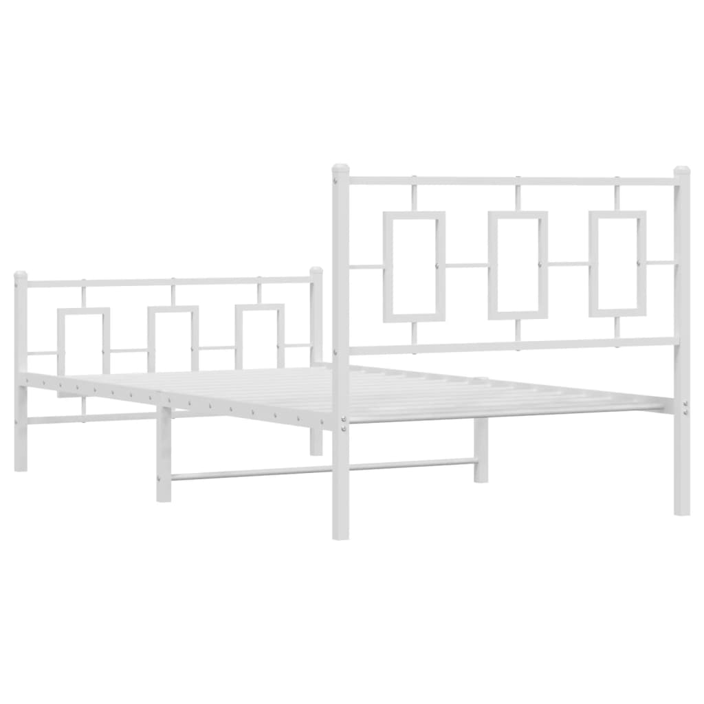 Metal Bed Frame without Mattress with Footboard White 100x190cm